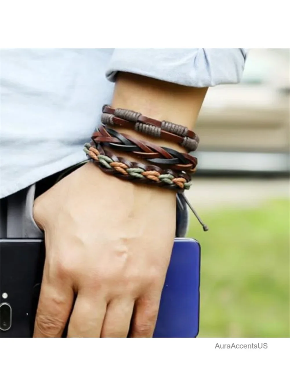 Multilayer Braided Faux Leather Wrap Cuff Bracelet Punk Gothic Grunge